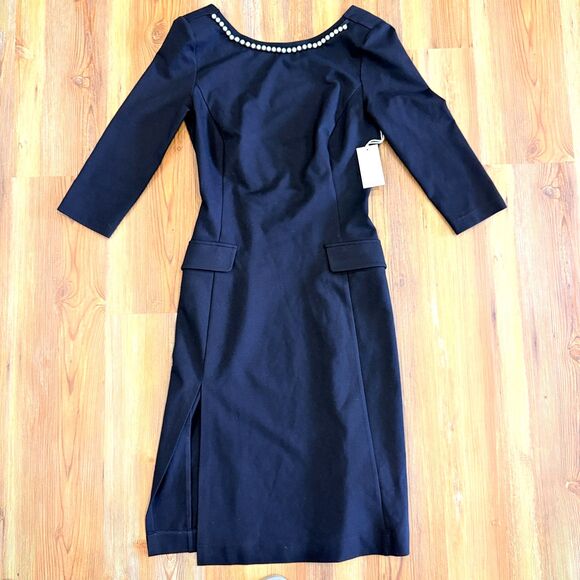 Mellóday NWT Black Pearl Mock Neck Midi Dress With Pockets Size Small - Picture 4 of 13